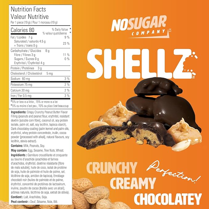 No sugar Keto Shellz croquant d'arachide chocolat noir