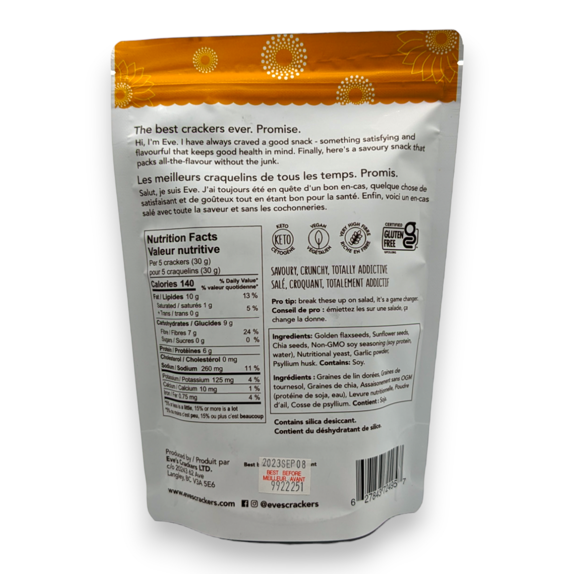 Craquelins au Tournesol Savoureux - Eve's Crackers