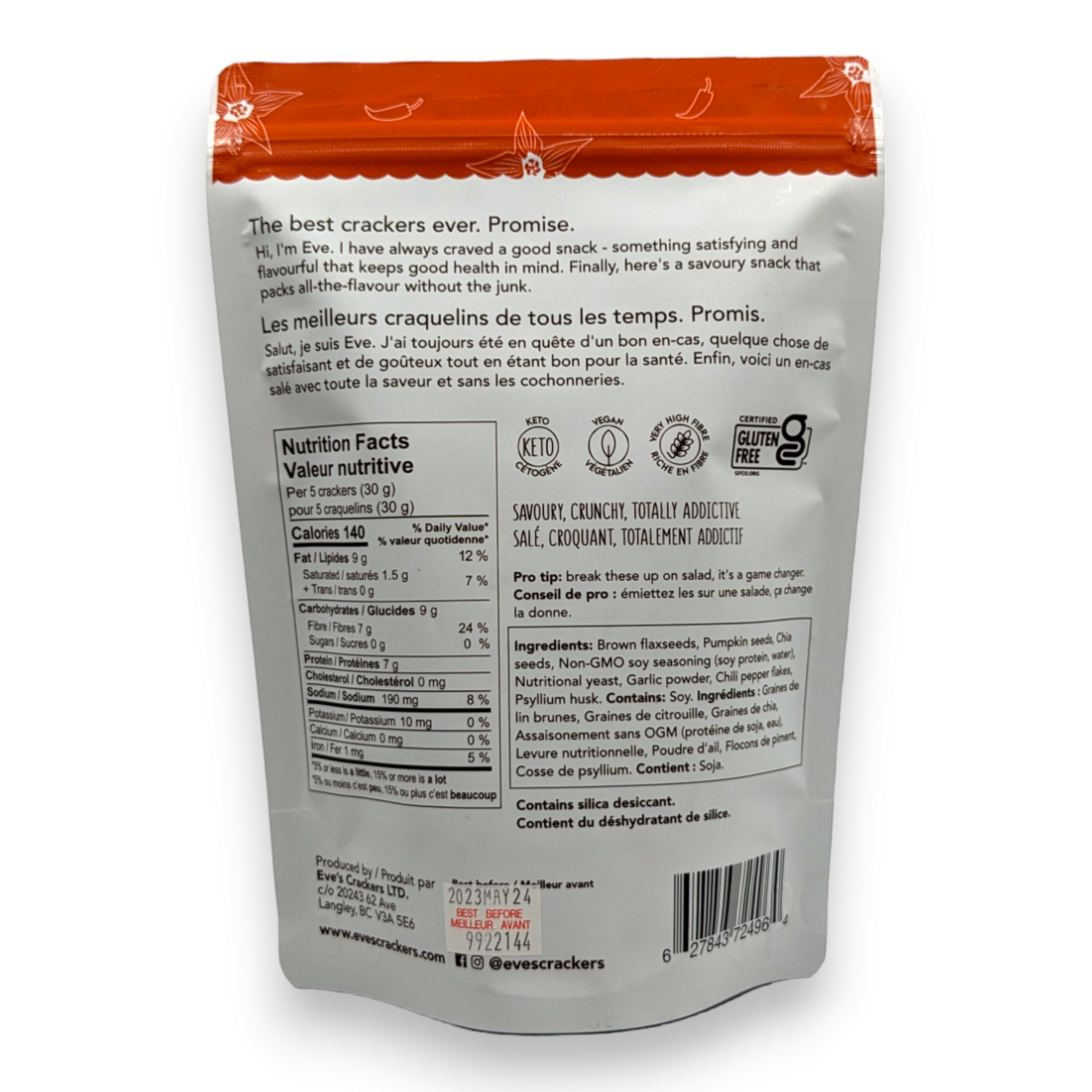 Craquelins aux Graines de Citrouille Piment - Eve's Crackers