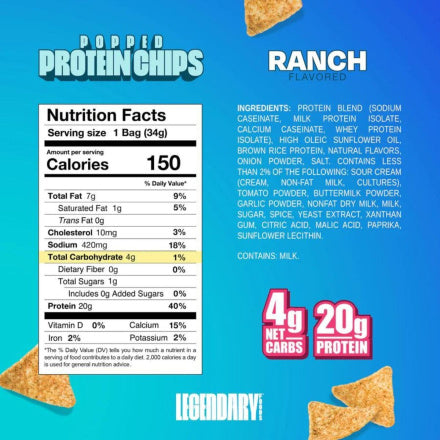 Legendary Foods Popped Protein Chips Ranch, 34g