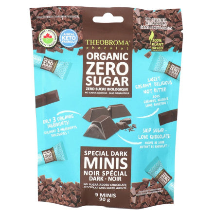 Theobroma Chocolat Bio Zéro Sucre Mini Chocolats Noirs, 9 Barres